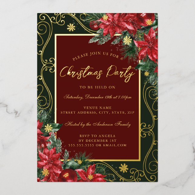 Invitation En Aluminium Fête Fête Festive Florale Frame de Noël (Recto)