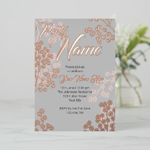 Invitation En Aluminium Fête Florale Gray Rose Personnalisée