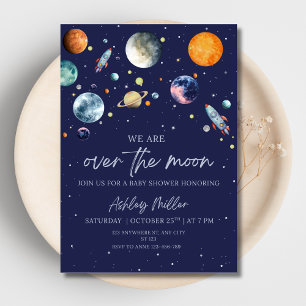 Invitation En Aluminium Fête Garçon Bébé Outre La Lune Espace Galaxie