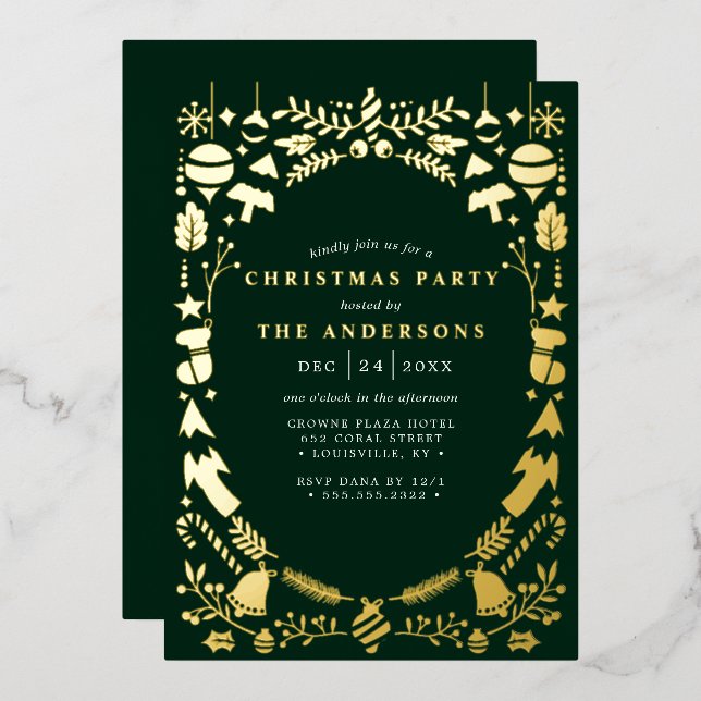 Invitation En Aluminium Fête Moderne Or Vert Foncé Noël (Recto/Verso)