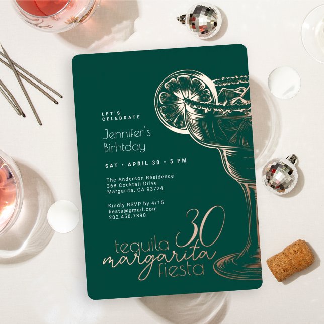 Invitation En Aluminium Fête moderne verte Margarita 30e anniversaire (Créateur téléchargé)