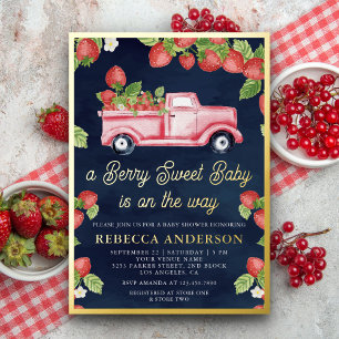Invitation En Aluminium Fête Prénatale Bébé Sucré Camion de Fraises Bleu M
