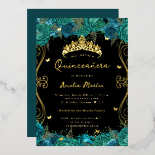 Invitation En Aluminium Fête Quinceanera Fleurie Défilement Tourbillon Noi