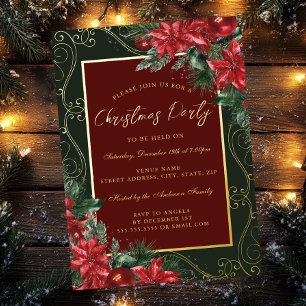 Invitation En Aluminium Fête Rouge Vert Festif Floral Frame de Noël