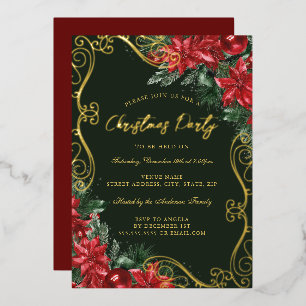 Invitation En Aluminium Fête rouge verte Festive florale Fête de Noël