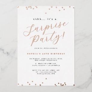 Invitation En Aluminium Fête surprise avec confettis en écriture Rose Gold