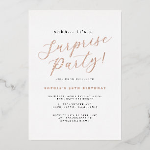 Invitation En Aluminium Fête surprise élégante écriture Rose Gold