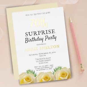 Invitation En Aluminium Fête surprise pour 70 ans thème Rose Fleur Jaune