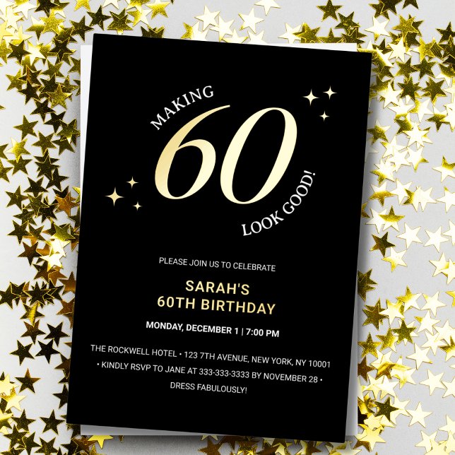 Invitation En Aluminium Fêter 60 ans avec style 60e Anniversaire Or (Créateur téléchargé)