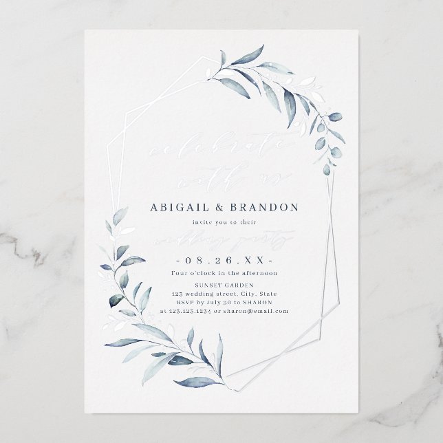 Invitation En Aluminium Fêtez Avec Nous ! Dusty Green Rose Gold Party (Recto)