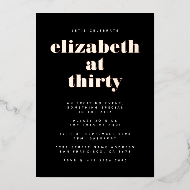 Invitation En Aluminium Fêtons la fête d'anniversaire noire et rose (Recto)