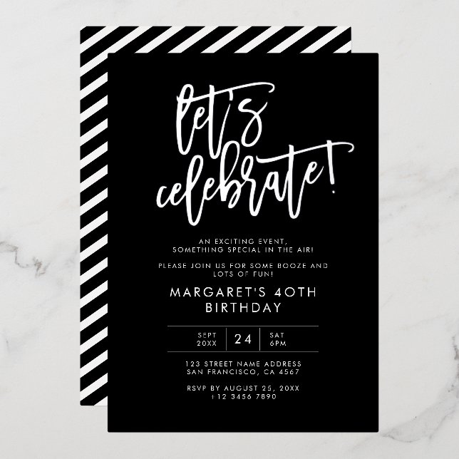 Invitation En Aluminium Fêtons l'anniversaire de l'argent noir moderne (Recto/Verso)