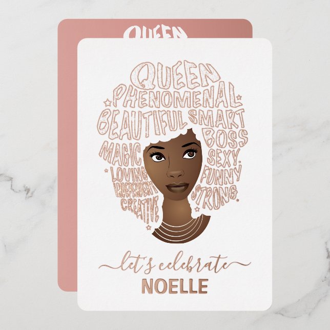 Invitation En Aluminium Fêtons l'anniversaire ! Encourager la femme noire (Recto/Verso)