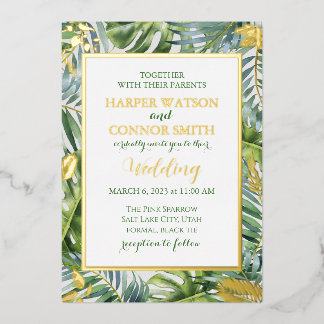 Invitation En Aluminium Feuil or vert feuille simple mariage