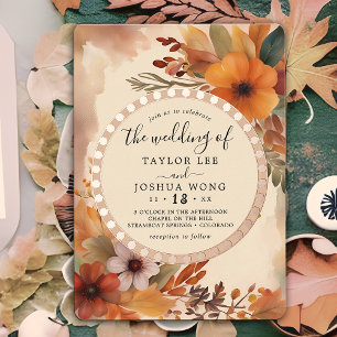 Invitation En Aluminium Feuillage d'automne Boho rustique Aquarelle Orange