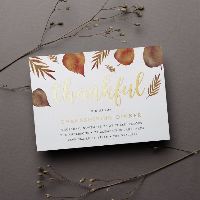 Invitation En Aluminium Feuillage de gratitude | Dîner de Thanksgiving (Créateur téléchargé)
