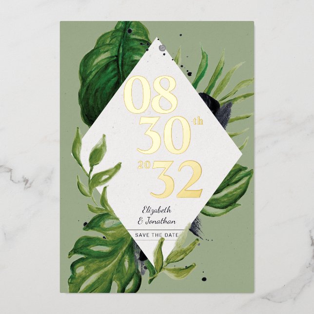 Invitation En Aluminium Feuillage de jungle tropical moderne vert enregist (Recto)