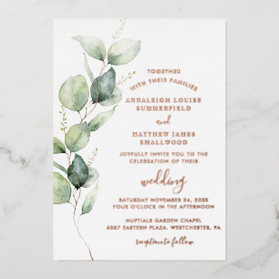 Invitation En Aluminium Feuillage de verdure d'eucalyptus Mariage Or Rose