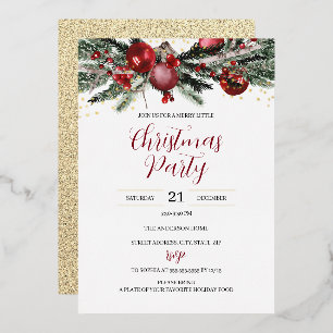 Invitation En Aluminium Feuillage festif de fête de Noël rouge or