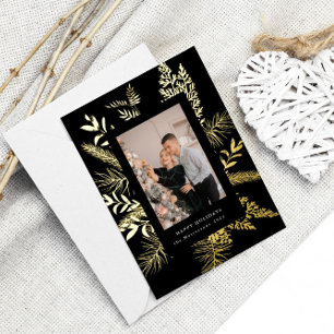 Invitation En Aluminium feuillage vert d'hiver élégant photo vacances foil