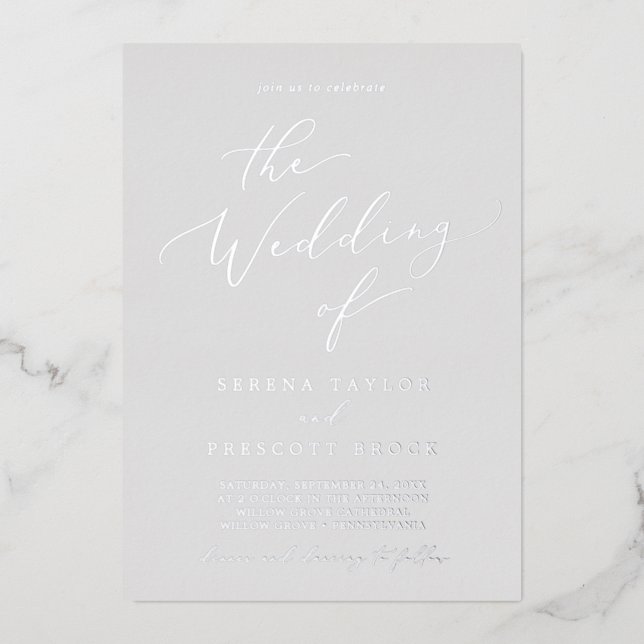 Invitation En Aluminium Feuille d'argent délicate | Gris Le Mariage De (Recto)