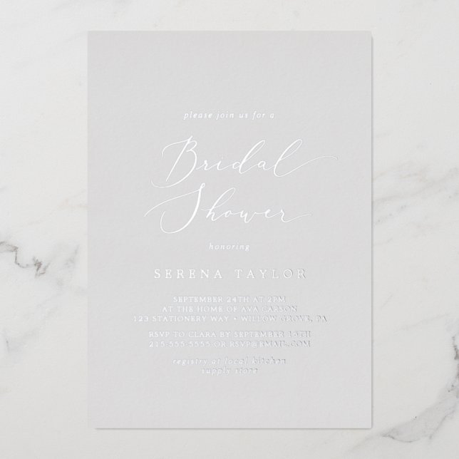 Invitation En Aluminium Feuille d'Argent Délicate | Réception de Mariage G (Recto)