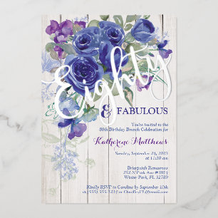 Invitation En Aluminium Feuille d'Argent Quatre-Vingts Rose Aquarelle Bleu