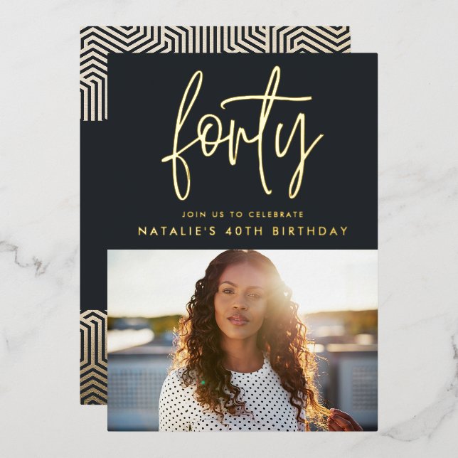 Invitation En Aluminium Feuille de 40e anniversaire moderne élégant script (Recto/Verso)