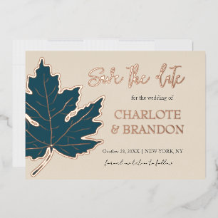 Invitation En Aluminium Feuille de érable automne sarcelle Mariage Sauvega