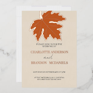 Invitation En Aluminium Feuille de érable d'automne orange mariage or rose