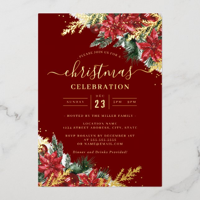 Invitation En Aluminium Feuille de feuillage de Noël en or joyeux        (Recto)