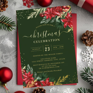 Invitation En Aluminium Feuille de feuillage rouge vert or Noël Party     