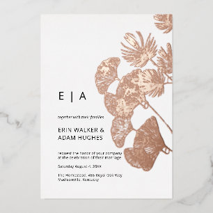 Invitation En Aluminium Feuille de Ginkgo Mariage Or Rose Réel