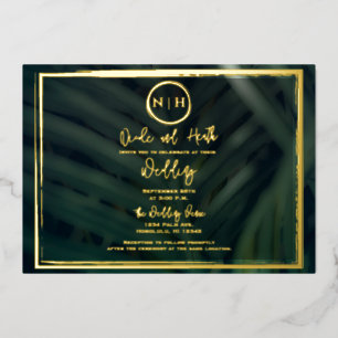 Invitation En Aluminium Feuille de palmier verte mariage tropical or