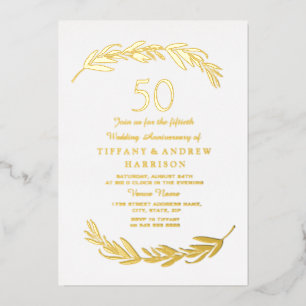 Invitation En Aluminium Feuille de papier d'or moderne 50e anniversaire de