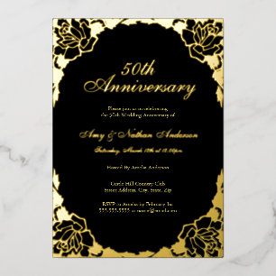 Invitation En Aluminium Feuille de rose noire or 50e anniversaire de maria