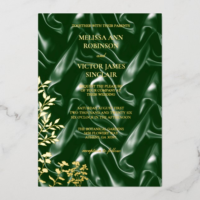 Invitation En Aluminium Feuille de soie vert émeraude (Recto)