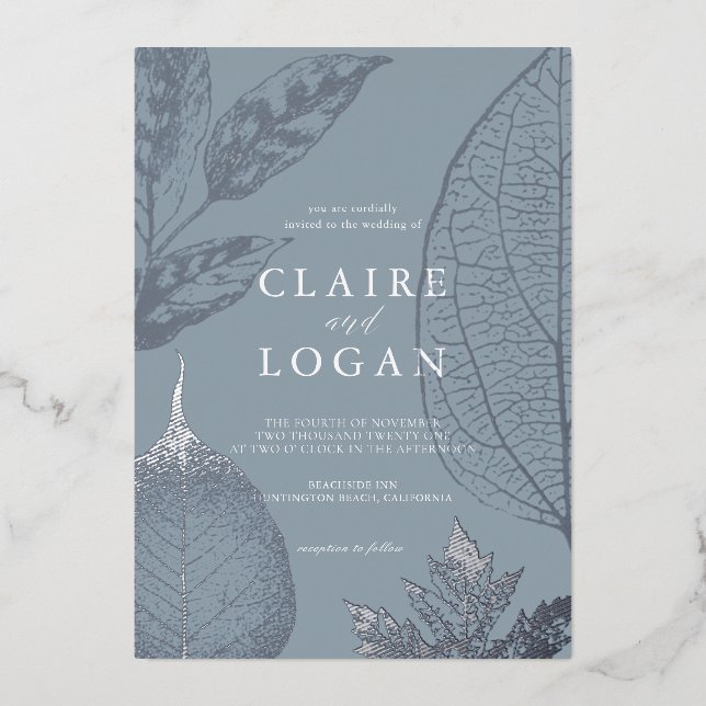 Invitation En Aluminium Feuille Delicy Dusty Blue Mariage (Recto)