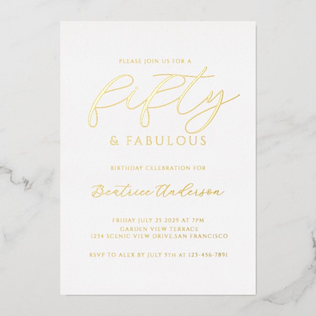 Invitation En Aluminium Feuille d'Or 50 et Fabuleux (Recto)