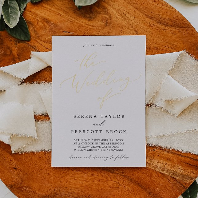 Invitation En Aluminium Feuille d'or délicate et mariage noir (Créateur téléchargé)