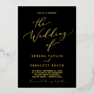 Invitation En Aluminium Feuille d'Or Délicate Le Mariage Noir