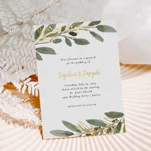 Invitation En Aluminium Feuille d'Or et Feuilles d'Olivier Mariage