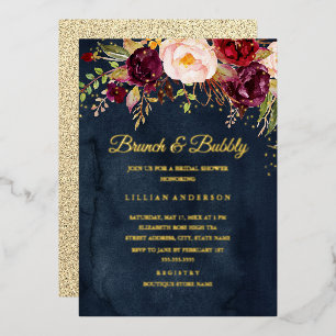 Invitation En Aluminium Feuille D'Or Floral Rouge Bourgogne Brunch Et Bull