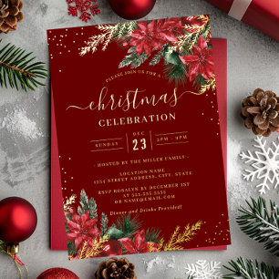 Invitation En Aluminium Feuille d'or Foliage rouge Noël Party