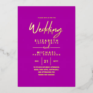 Invitation En Aluminium FEUILLE D'OR Rose Cerise Moderne Mariage Tout-en-1