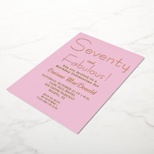 Invitation En Aluminium Feuille d'Or Rose Soixante-dix & Fabuleux 70e Anni