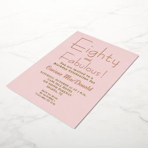 Invitation En Aluminium Feuille d'Or Rose Soixante-Dix & Incroyable 80e An