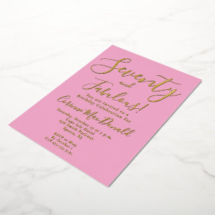 Invitation En Aluminium Feuille d'or Soixante-dix & Fabuleux rose 70e Anni