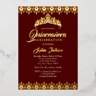 Invitation En Aluminium Feuille d'or Tiara Bourgogne Quinceanera