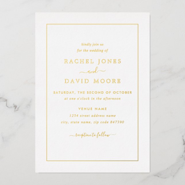 Invitation En Aluminium FEUILLE D'OR VÉRITABLE Mariage Moderne  (Recto)